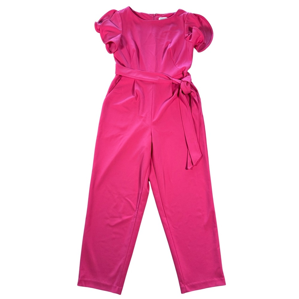 Calvin Klein Short Sleeve Waist Tie Jumpsuit Size 4 Hot Pink One Piece EUC - Picture 3 of 5